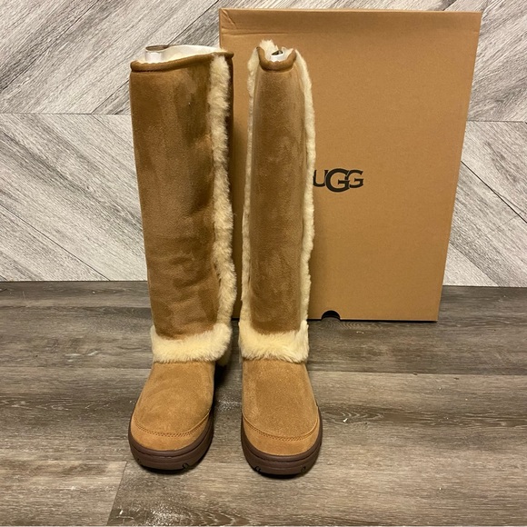 UGG | Sunburst Extra Tall Boots In Chestnut Suede Shearling NEW - Picture 8 of 14